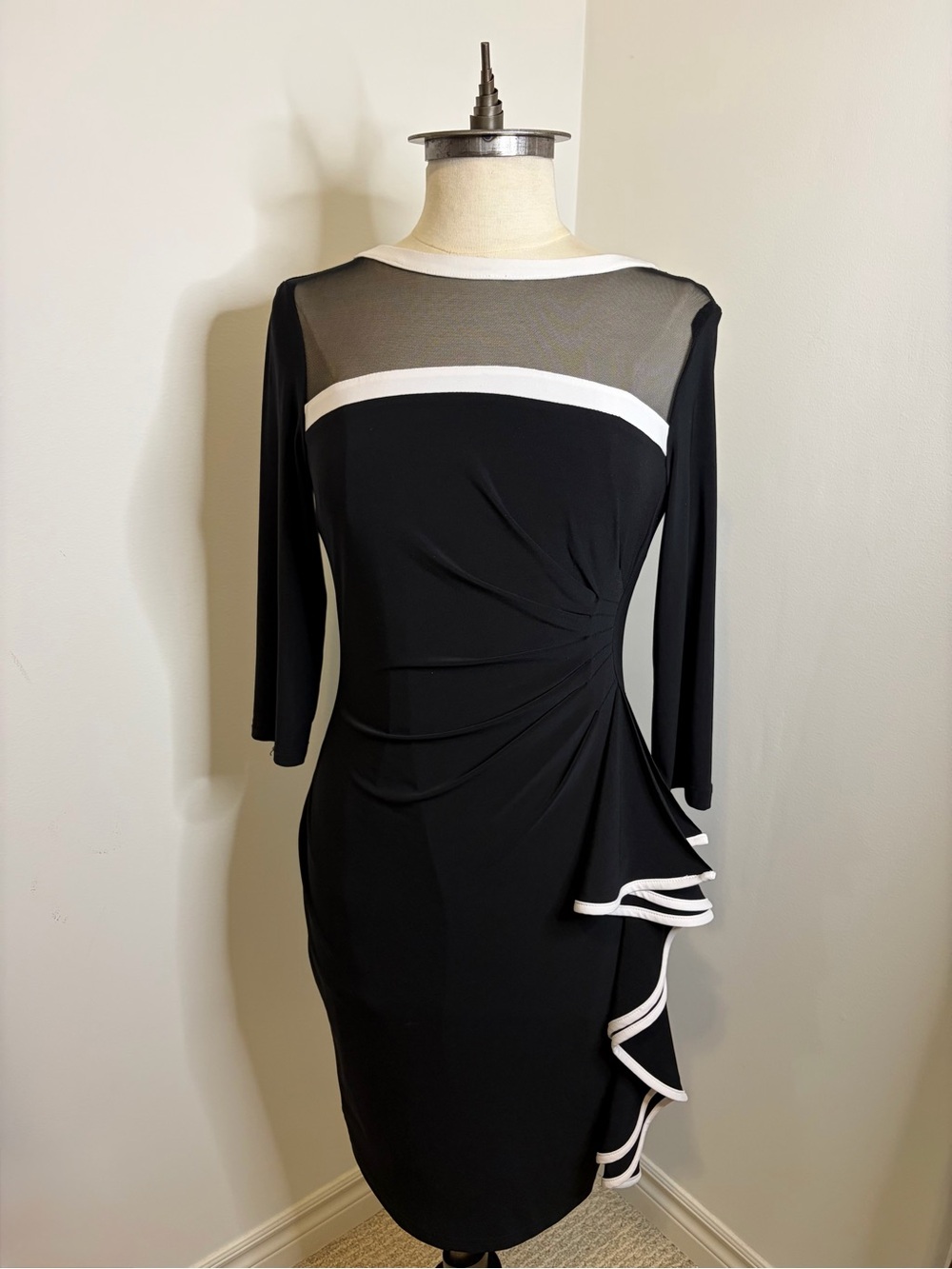 JOSEPH RIBKOFF Black & White Illusion Mesh Cocktail Dress SIZE 8